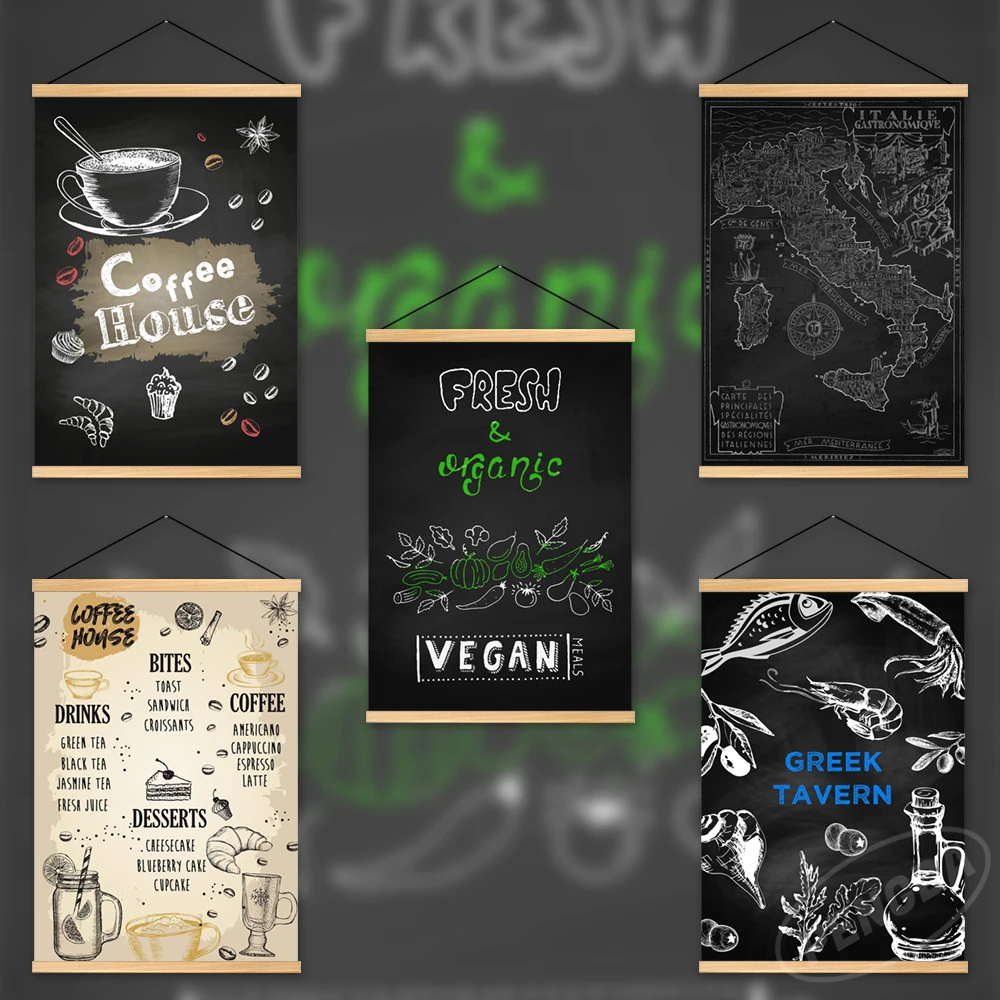

Canvas Restaurant Blackboards Print Wall Art Greek Tavern Home Decor Coffee House Hang Painting Pizza Wooden Picture Living Room