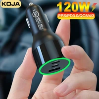 3-Port USB Car Charger 120W QC5 0 100W PPS 45W 30W QC3 0 18W For MacBook Iphone Samsung S20 Xiaomi Phone Type-C Laptop