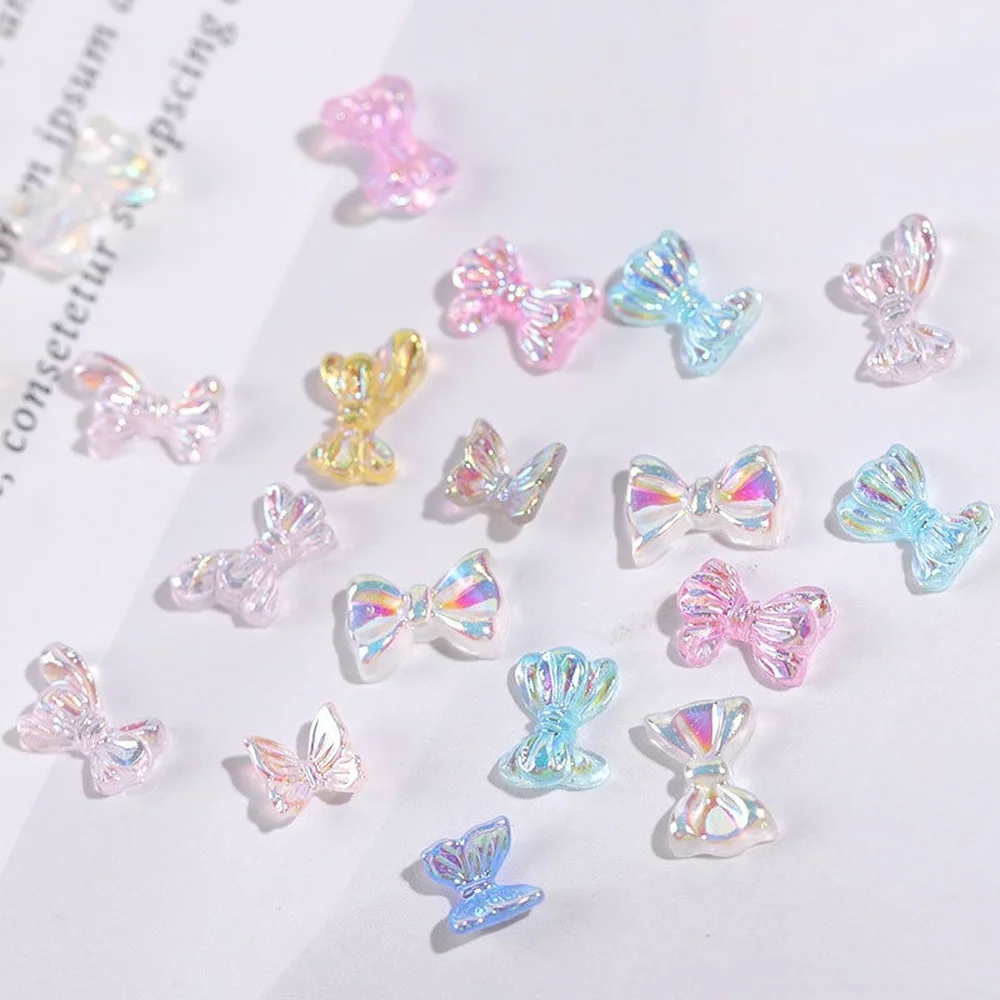 

Colorful Checkered Butterfly Bow Nail Charms Stereoscopic Transparent Cute Bear Nail Rhinestones Nail Art Accessories