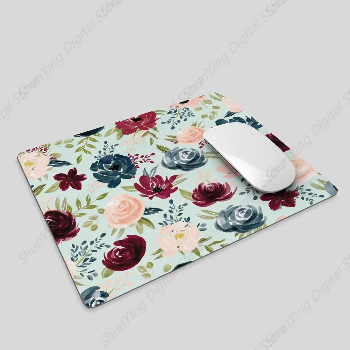 Pink Rose Red Chrysanthemum Computer And Laptop Mouse Pad Non Slip Rubber Base 25*30cm