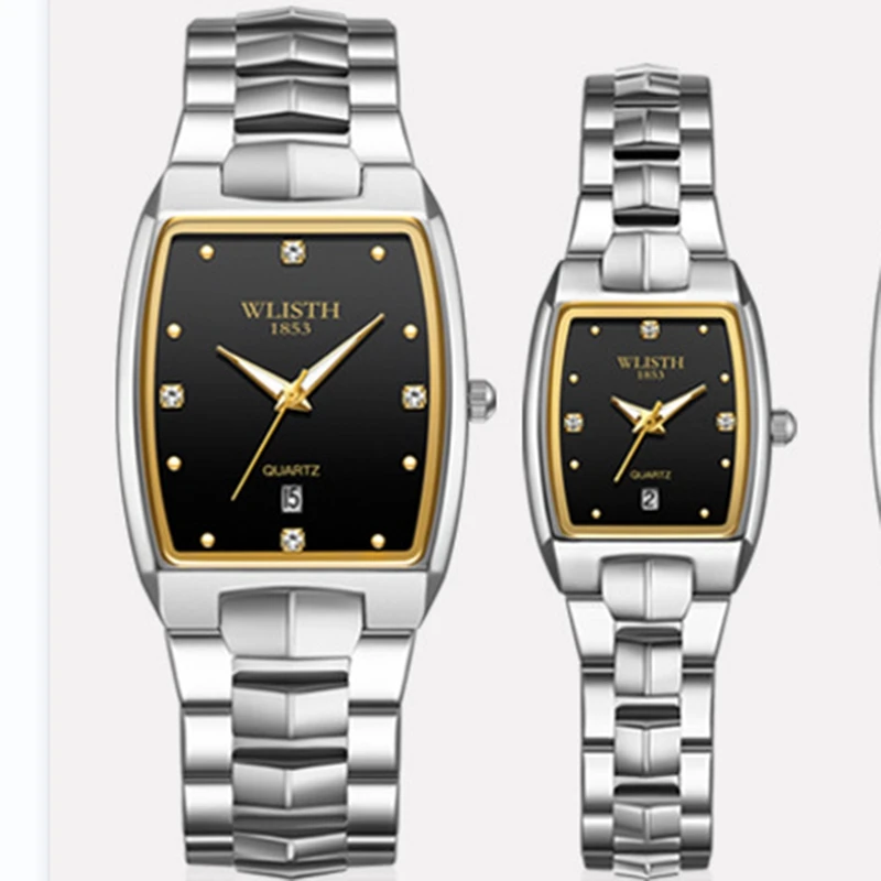 Couple Watch With Bucket Shaped Dial, Alloy Steel Strap, Calendar Night Light Waterproof Display, Love Commemorative Gift