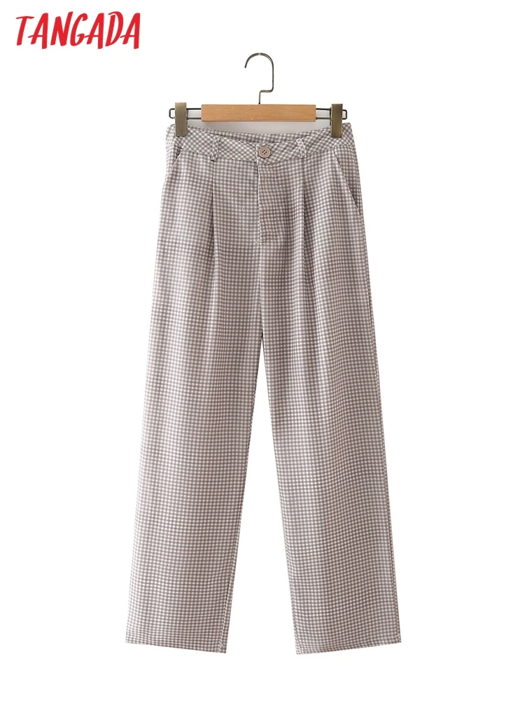 

Tangada 2022 new female plaid suit pants trousers for women pockets office lady elegant pants pantalon DA162