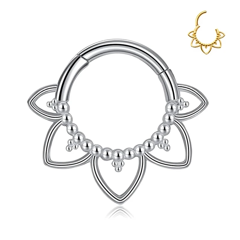 

316L Stainless Steel Flower Peach Heart Nose Rings Septum Clicker Segment Ring Daith Earring Hinged Helix Piercing 16G
