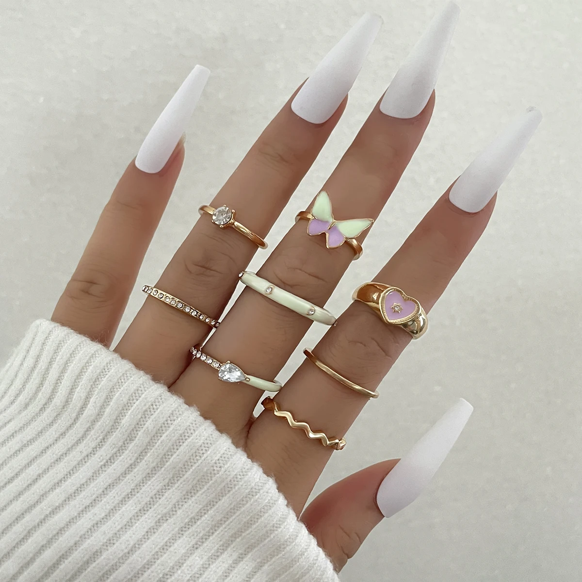 

Stillgirl 6Pcs 8Pcs Y2k Aesthetic Butterfly Gold Color Rings for Women Vintage Crystal Heart Kpop Girls Fashion Jewerly Anillos