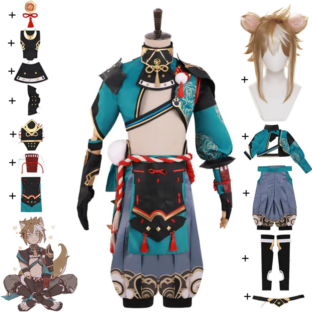 

Gorou Cosplay Costume Anime Game Genshin Impact Inazuma Watatsumi Island Sangonomiya Blue Fox Boy Man Woman Halloween Suit Wig