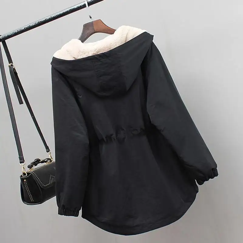 2023 New Winter Add Velvet Jacket Women's Korean Loose Hooded Windbreaker Female Student Long-sleeved Thick Warm Coat 3XL