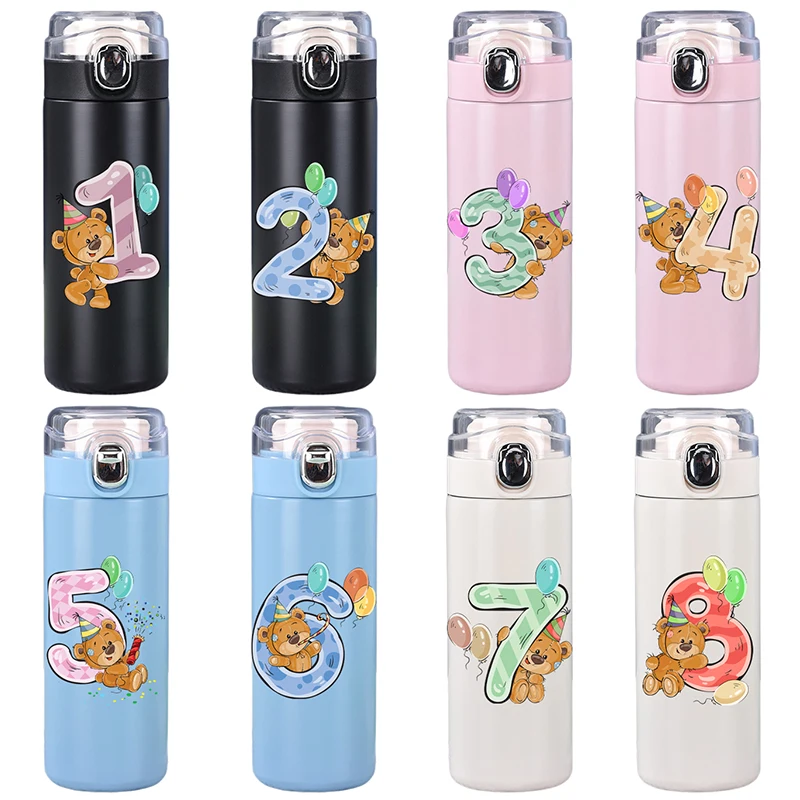 400 мл мультяшный номер с принтом милый термос 1-9 бутылка из нержавеющей стали