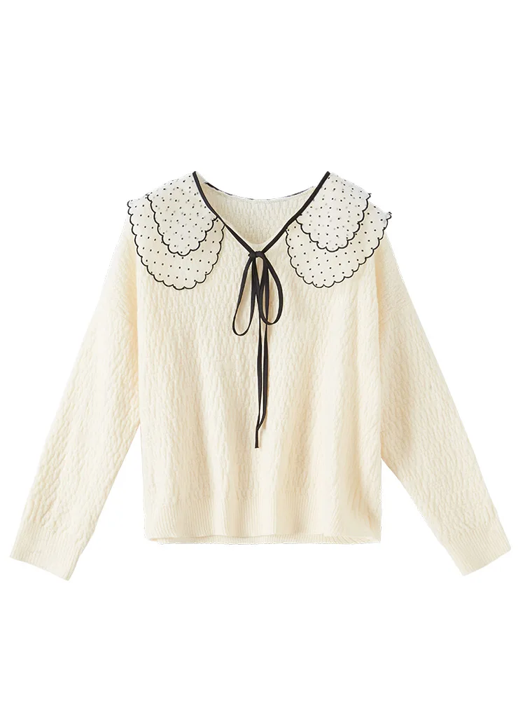 Мягкий клейкий Модный женский свитер на весну и осень с кукольным воротником