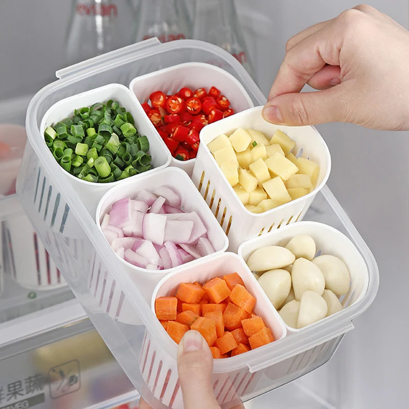 

Refrigerator Food Fresh-keeping Box Ginger Garlic Onion Pepper Storage Box Fruit Vegetable Divided Crisper Kitchen Organizer