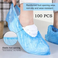 100pcs plastic disposable shoe cover waterproof boot shoe covers dustproof overshoes blue plastic shoe cover ankle protect