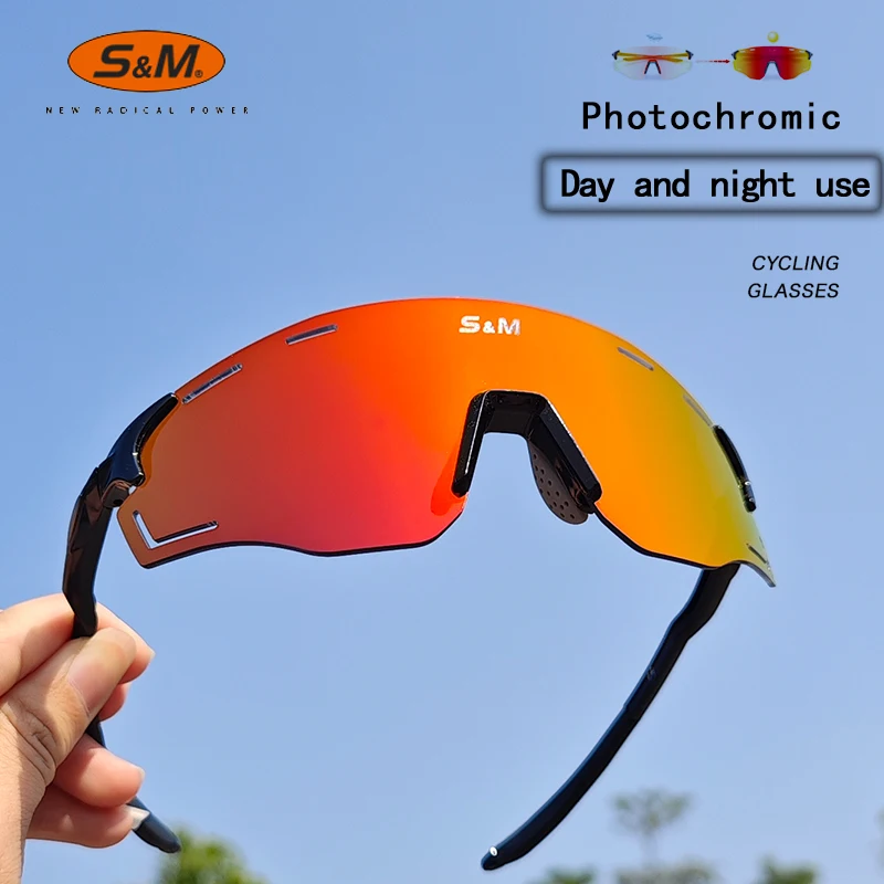 

S&M Photochromic Cycling Glasses Road Bike Cycling Day & Night Men & Women Marathon Outdoor Running Sports Polarized Glasses