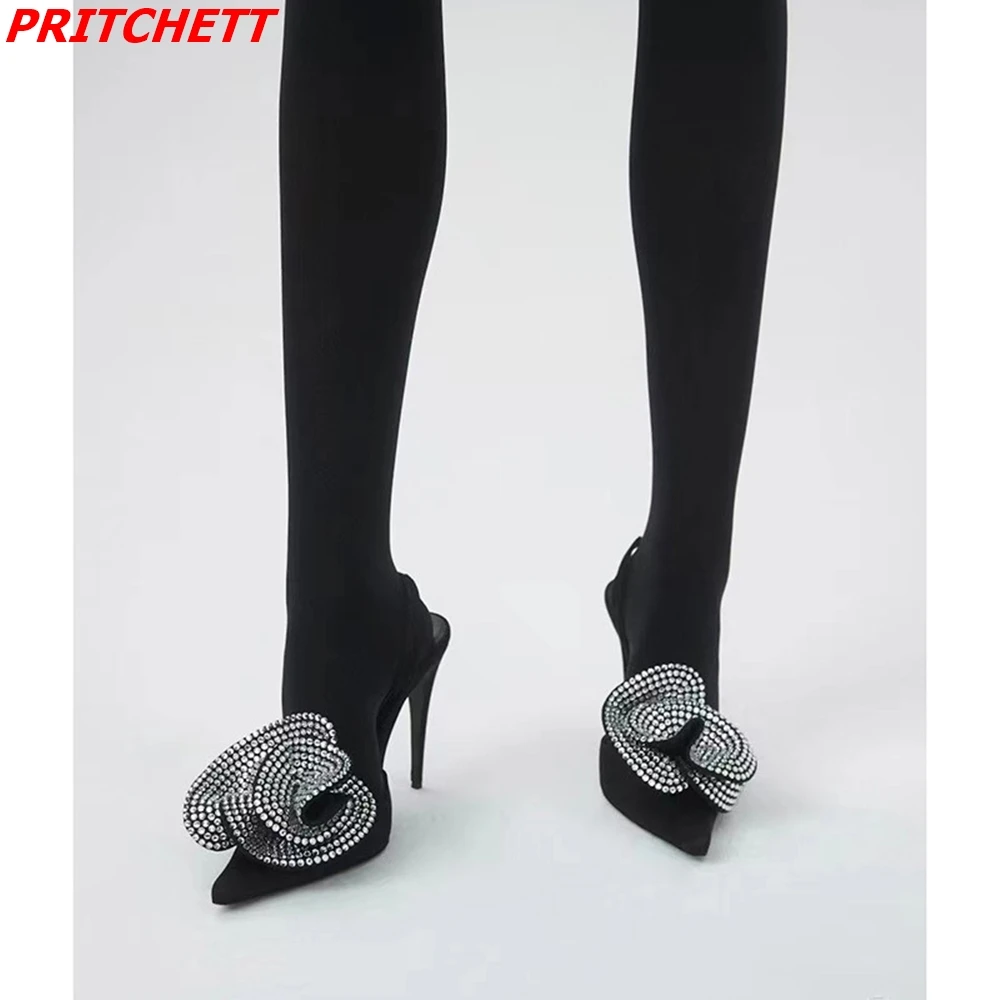 2023 Summer Newest Rhinestone Bling Bling Women Sandals Pointed Toe Slingback Sexy Stiletto Heels Casual Party Modern Sandals