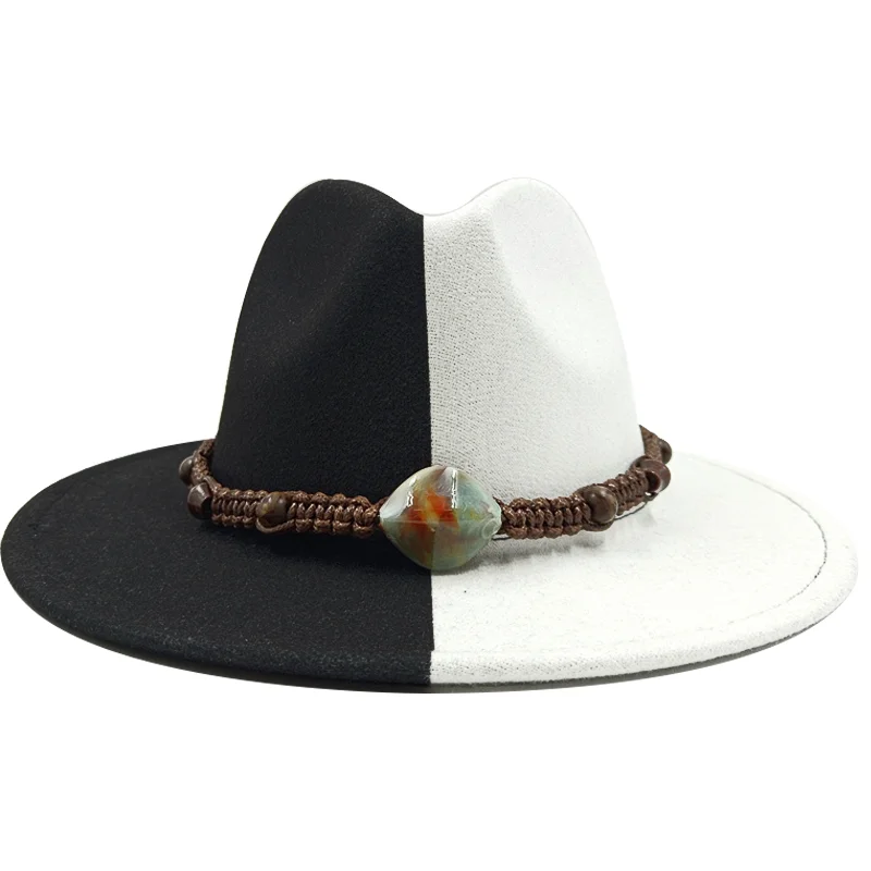 

Двухцветная фетровая шляпа, аксессуары для пэчворка, джазовая шляпа, мягкая фетровая шляпа с ремешком, классические мужские и женские синие джазовые шляпы