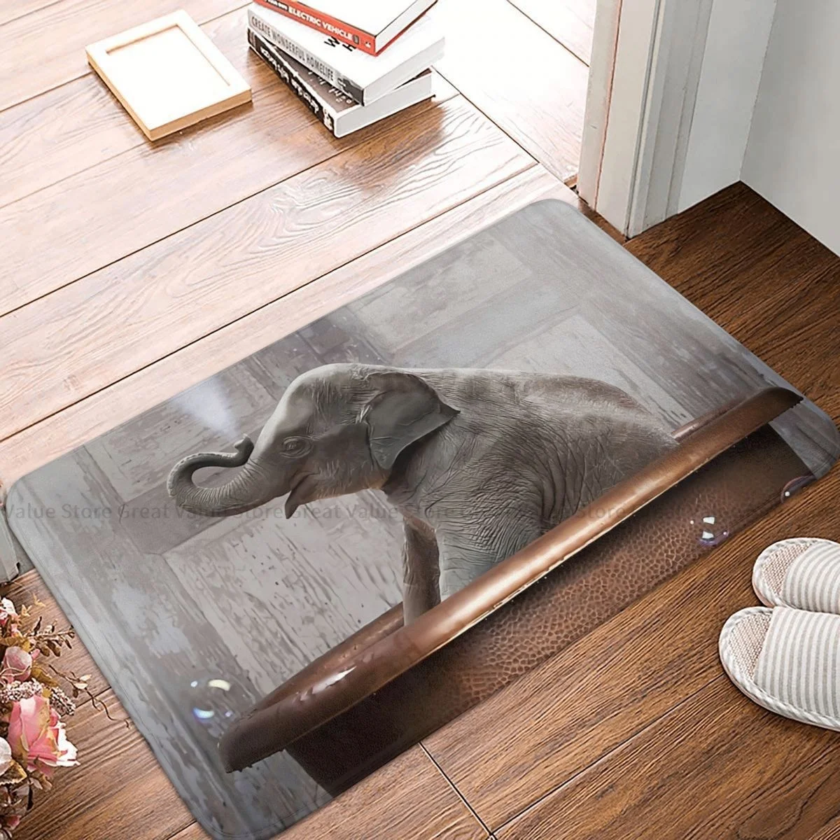 

Animal Bathroom Non-Slip Carpet Elephant In Bathtub Bedroom Mat Entrance Door Doormat Home Decoration Rug