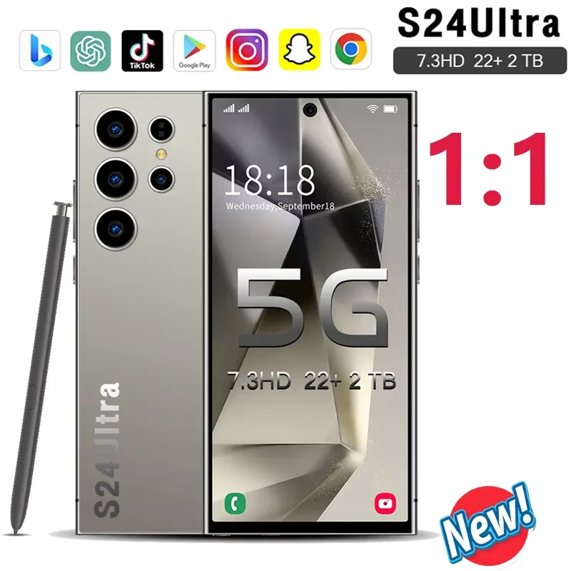 Смартфон S24 Ultra, 22 ГБ + 2 ТБ, 7,3 HD-экран, мобильный телефон, 5G ...