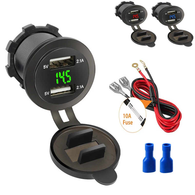 

4.2A Dual USB Charger Socket Power Outlet Adapter Waterproof with Digital Voltmeter USB Charging for Car Marine Boat Truck