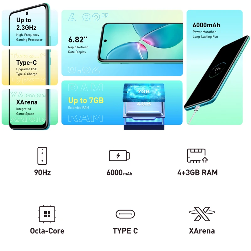 Infinix Hot 12 Play 4GB 64GB 6000mAh Smartphone Battery 6.82'' HD+ Display Helio G35 13MP AI Dual Rear Camera Android 11