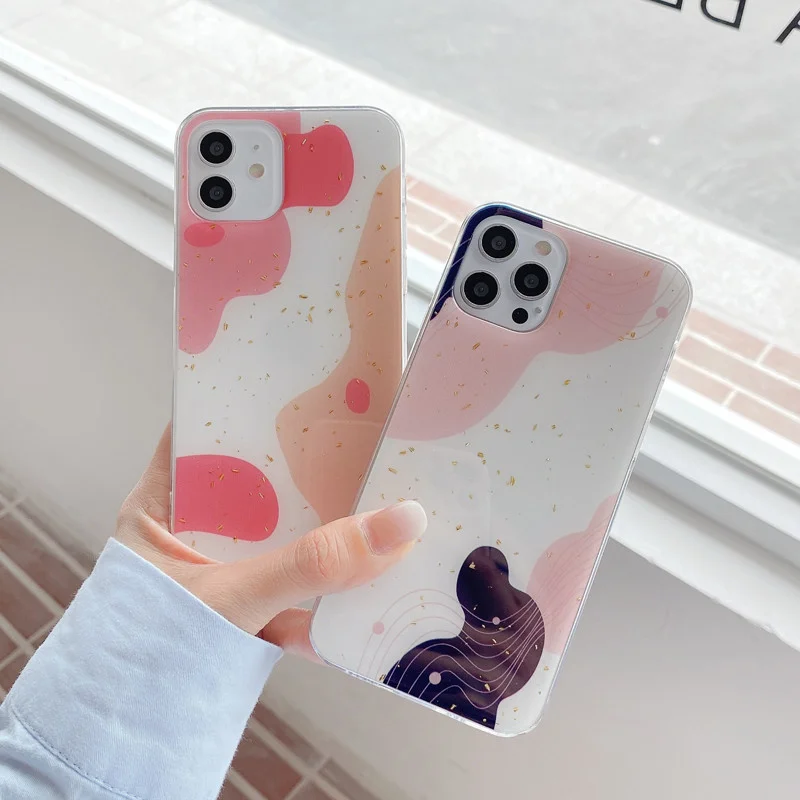 

Чехол для iPhone с золотой вспышкой, совместим с моделями 11, 12 pro, mini max, x, XR, XS max, 7, 8 plus, акварельный