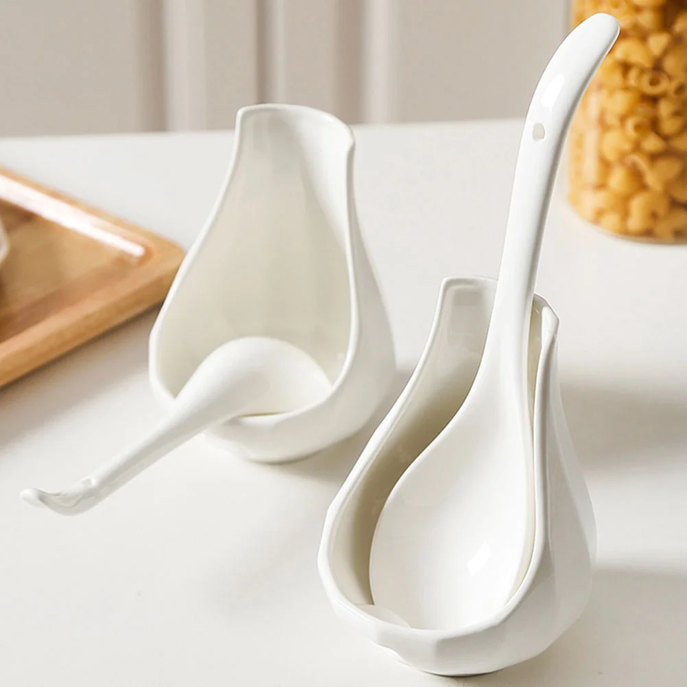 

2 Sets Ceramic Spoon Rest Delicate Holder Decorative Ladle Soup Convenient Scoop Kit Serving Chopsticks Storage Household