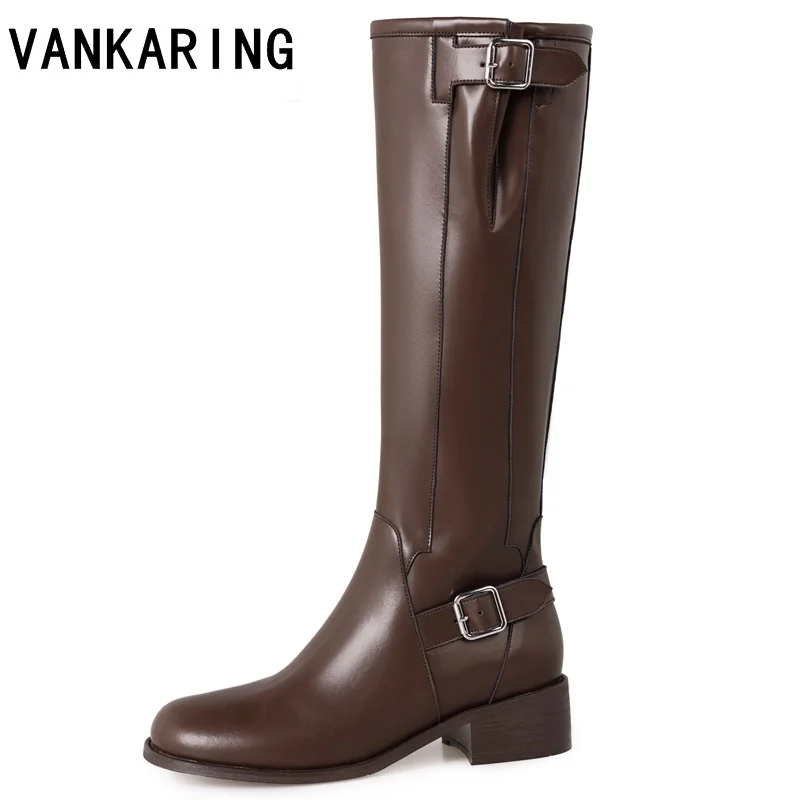 

Женские сапоги до колена с пряжкой, из мягкой кожи