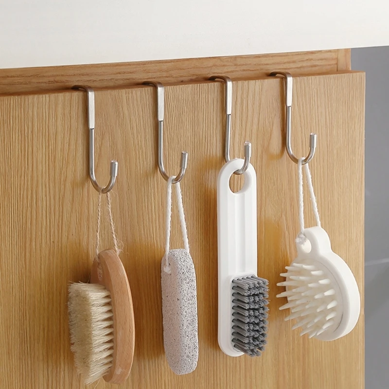 

4Pieces Bathroom Towel Rack Over The Door Hooks Stainless Steel Door Hangers Hat Jackets Door Hangings Hangers