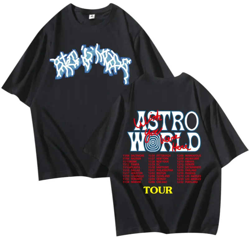 

New Fashion Hip Hop T Shirt Men Women Travis Scotts ASTROWORLD Harajuku T-Shirts WISH YOU WERE HERE Letter Print Tees Tops