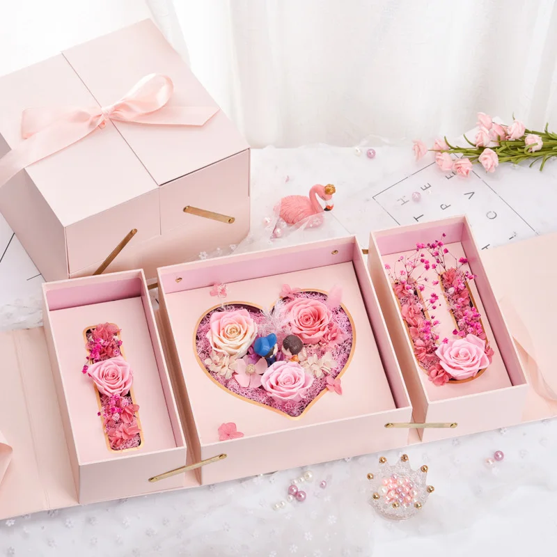 Immortal Flower Rose LOVE Double Opening and Closing Gift Box Preserved Flower Starry Hydrangea Moss Valentine Day Gift Proposal