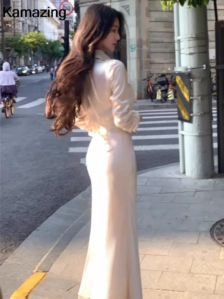 Комплект из 2 юбок для женщин рубашка с длинным рукавом тонкая талия юбка-русалка