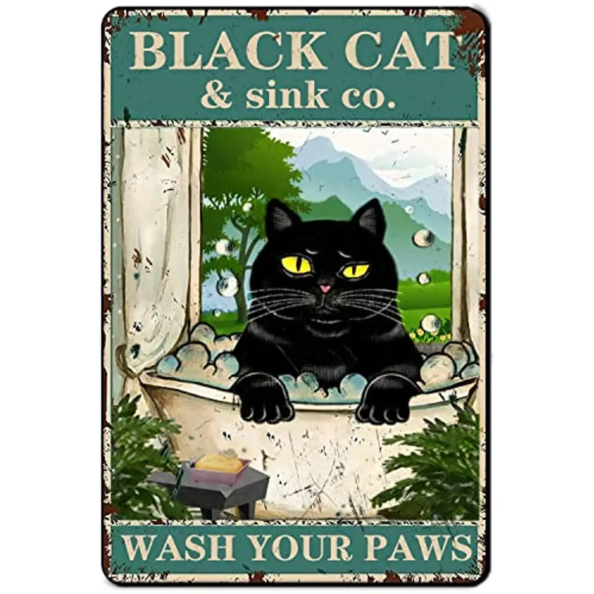 

Funny Bathroom Metal Tin Sign Vintage Black Cat Art Wall Decor Quote Wash Your Paws Signs For Farmhouse Home Kitchen Office