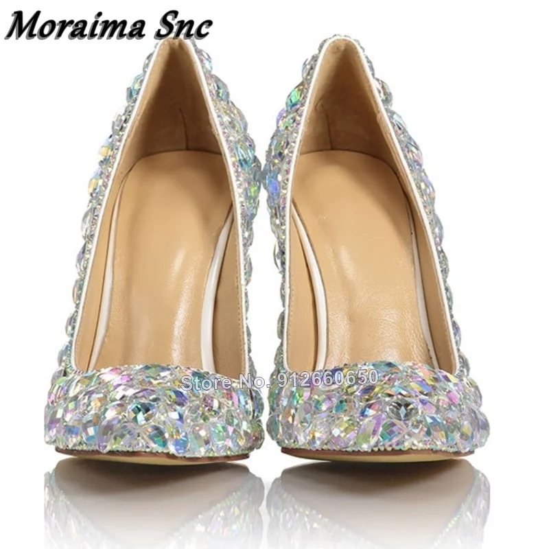 

Moraima Snc Rhinestonne High Heel Pumps Pointy Toe Stiletto Heels Wedding Shoes On Heels Elegant Summer Crystal Shoes For Women