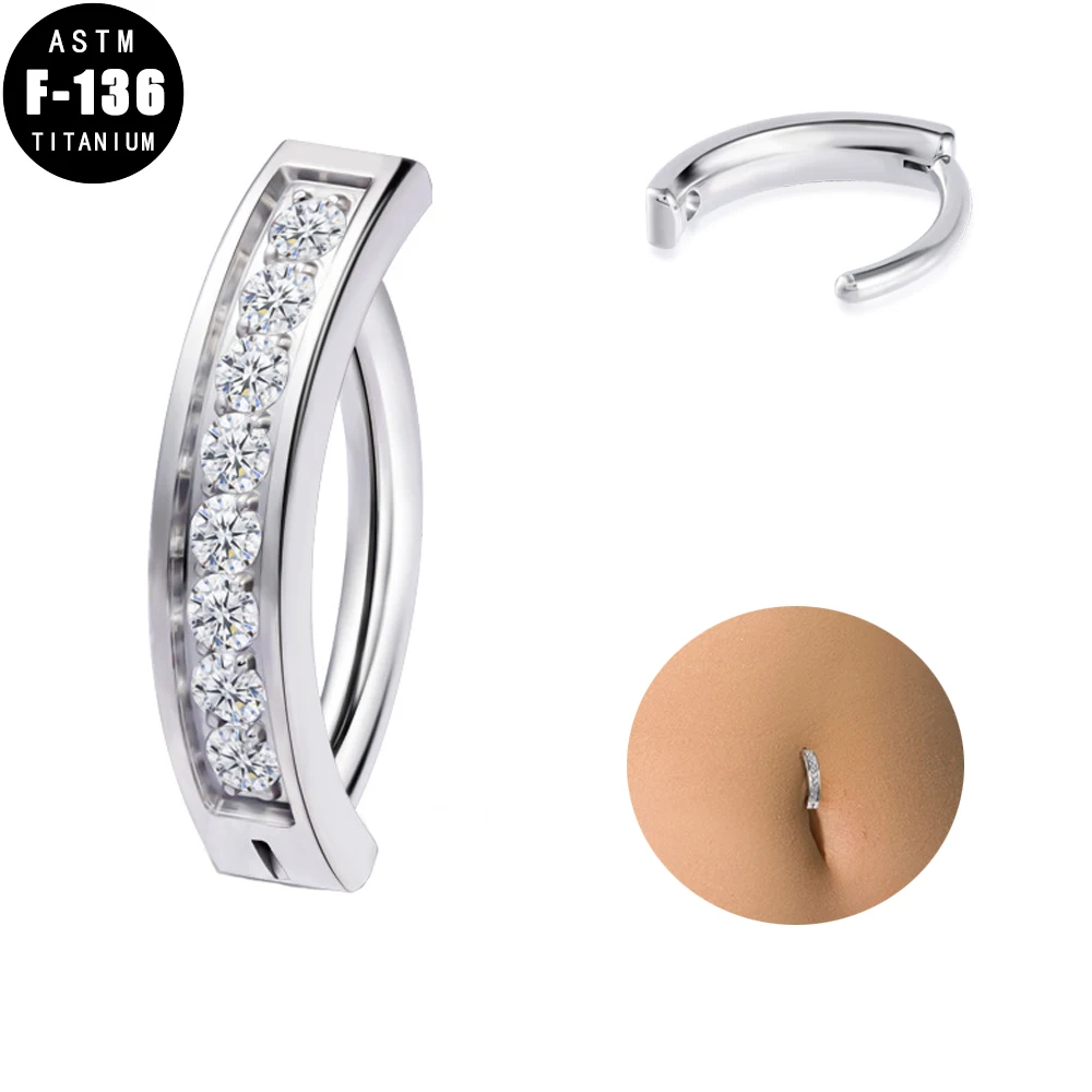 

ASTM F136 титановая пупка кольцо-кликер для женщин пирсинг для пупка обратный изогнутый пупок Штанга ювелирные изделия распашные кольца для жи...