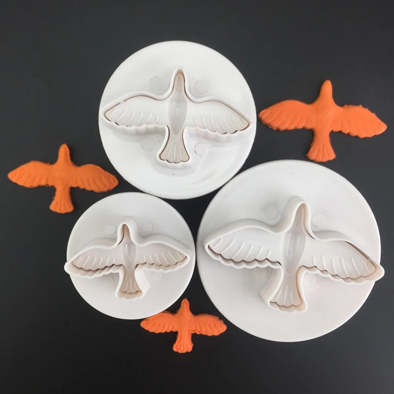 

3Pcs Doves Cookie Cutters Cake Mold Animal Bread Chocolates Decorating Sugar Craft Fudge Biscuit Stamps Plunger For Baking Tools