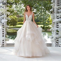 monica rustic wedding dress v neck tulle tiered backless summer beach prom party dress bridal dress vestido de novia