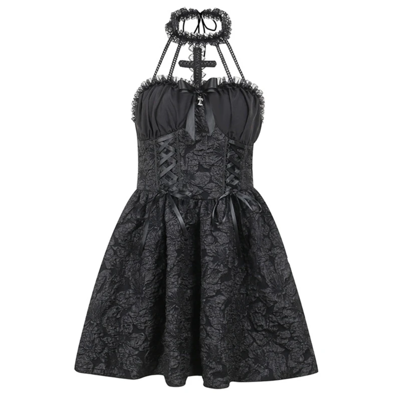 

Gothic Fluffy Dress Vintage Punk Skirt Halter Off Shoulder Cocktail Party Dress