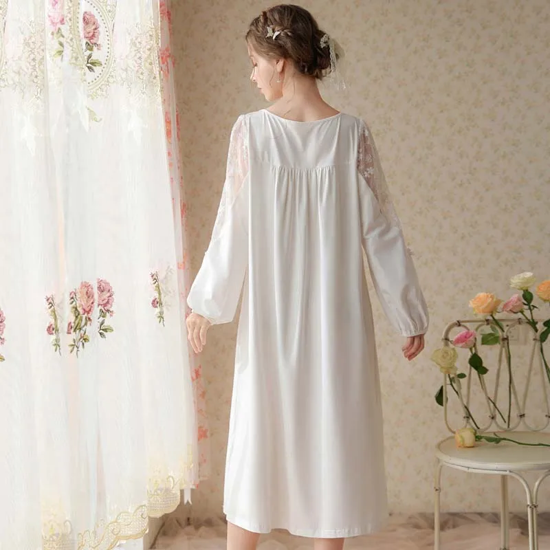 Roseheart Women White Homewear Sexy Sleepwear Night Dress Lace Nightwear Luxury Nightgown Female Gown Plus Size Nightdress