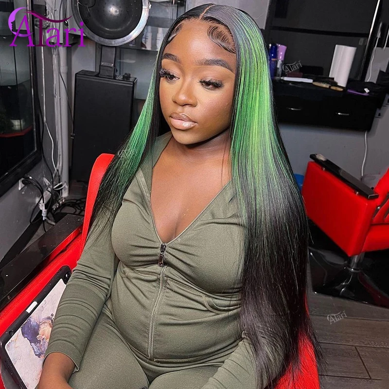 Ombre Green Straight Human Hair Wigs 13x4 Lace Frontal Wig for Women Transaprent 5x5 Closure Highlights Lace Wig Pre Plucked