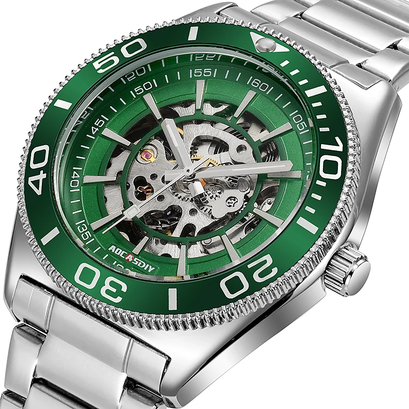 

New Fashion Business Luxury Brand Aocassiy Solid Steel Band Full-automatic Mechanical Movement Mechanical Watch with Calendar