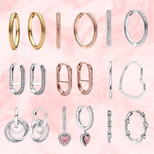 2023 New 925 Silver Hot Moments Charms Hoop Earrings for Women Trendy Big Circle Fashion Jewelry Making ME Pavé Link Earring