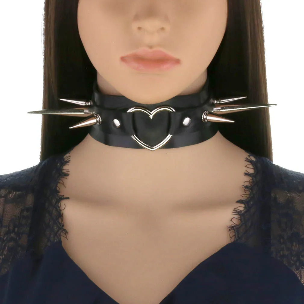 

Gothic Leather Long Rivet Collar Necklace Chain Adjustable Clavicle Heart Neckband For Women Harajuku Jewelry Neck Accessories