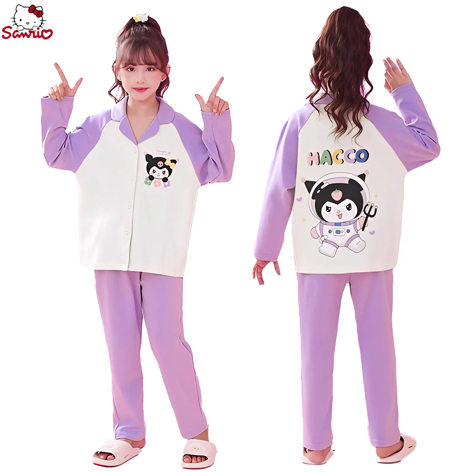 

Anime Sanrio Hello Kitty Cotton Long-sleeved Pajamas Cartoon Kuromi Cinnamoroll Fall Casual Cardigan HomeWear Kid Pajama Set New