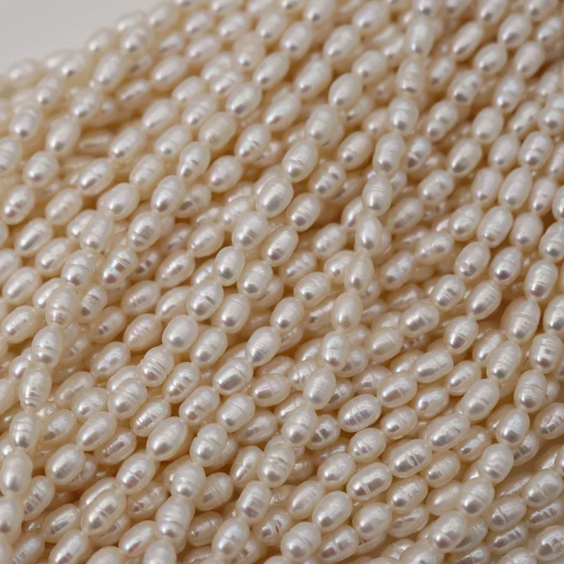 Бусины в форме риса 4-4,5 мм, винтовая нить, Натуральный Свежий жемчуг для женщин, изготовление ювелирных изделий, полуфабрикаты, ожерелье