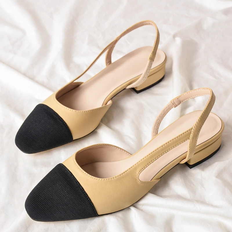 

Spring And Summer New Color Matching Flat Shoes Women Round Toe Slingback Cutout Sandals Ladies Dress Shoes