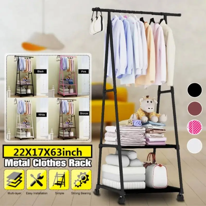 

Multi-functional Hanging Clothes Drying Rack Coat Rack Storage Triangle Rack Floor Shelf Stand With Wheels Garment Organizer