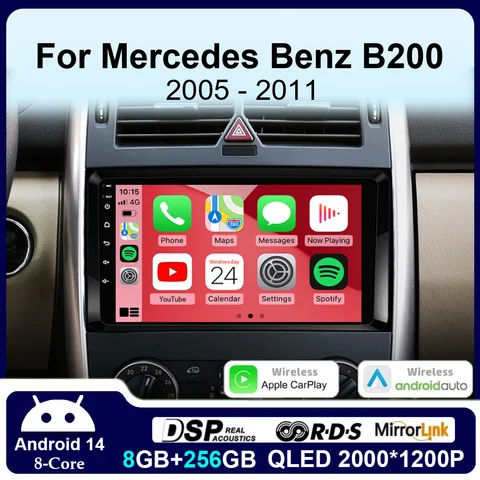 Android 14 для Mercedes Benz B200 A B Class W169 W245 2K QLED Android Автомобильный радиоприемник Мультимедийный видеоплеер GPS Стерео CarPlay