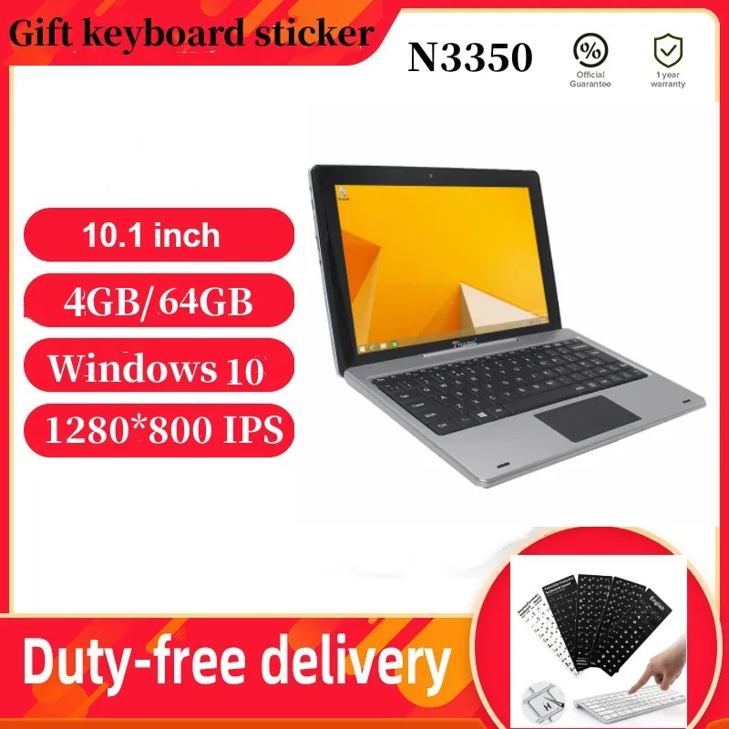 

N3350 Quad Core 4GB RAM 64GB ROM 10.1 Inch Windows 10 Tablets PC Dual Cameras 1920 x 1200IPS With 2 in 1 Dock Keyboard Netbook