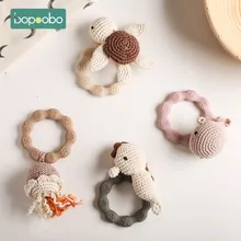 1pc Babies Crochet Rattles Marine Animal Rattle Toy Silicone Ring Baby Teether Rodent Infant Gym Mobile Rattles Newborn Toys