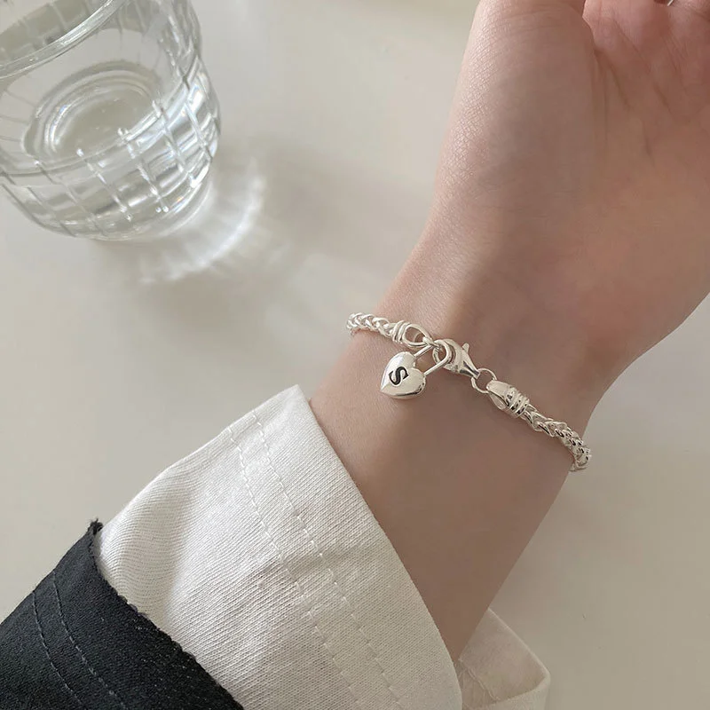 

Korean letter S lock Bracelet S925 pure silver bright love best friend 6774l