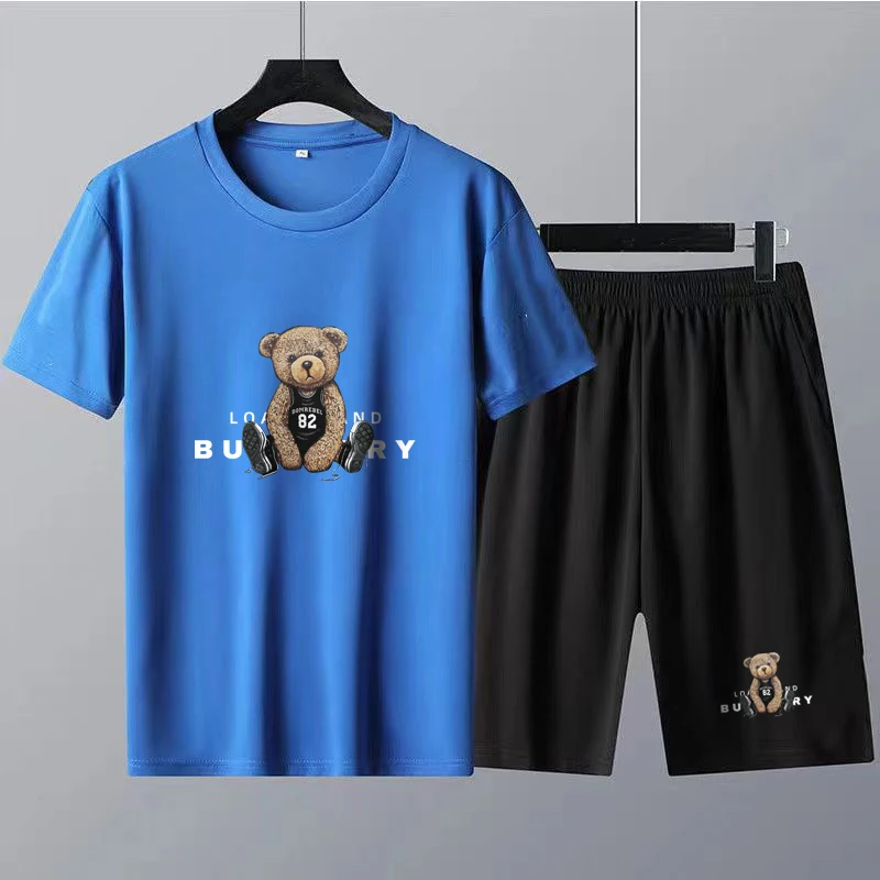 Men Summer  Clothes Solid Color Shorts T Shirt Sets Brand T-Shirt Bear Print 2 Piece Suits Luxury Women's Tracksuit Free 2023