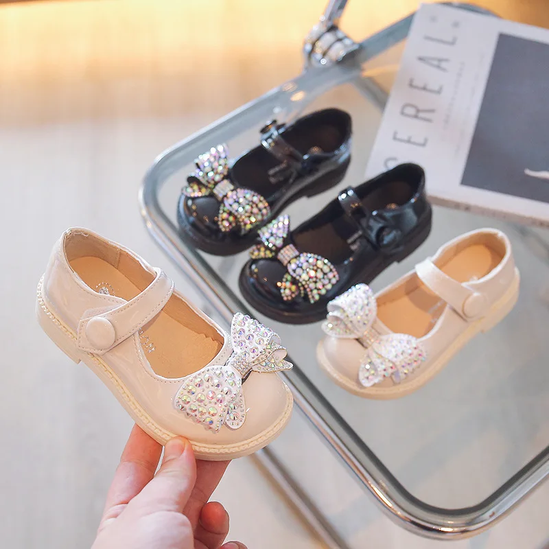 

COZULMA Spring Children Girls Princess Colorful Pearl Butterfly-Knot Party Shoes For Kids Round Toe Leather Shoes Size 23-32
