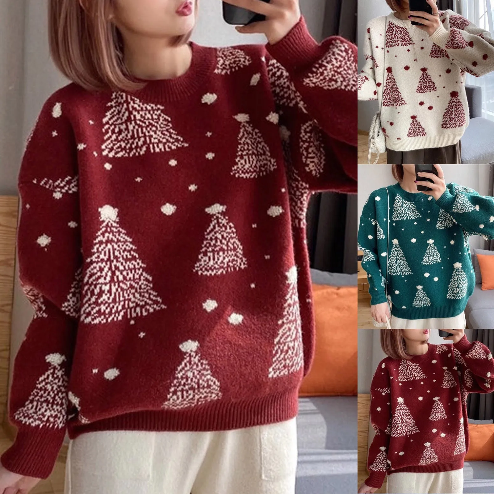 Рождественские вязаные свитера для семейных пар жаккардовые джемперы с длинными